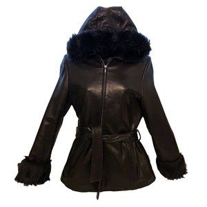 Women’s Vintage Leather Coat/Jacket Hooded Butter Soft Zip Out Lining 1980's